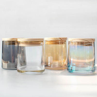Luxuriöses, schillerndes Kerzenglas aus klarem Glas mit Deckel