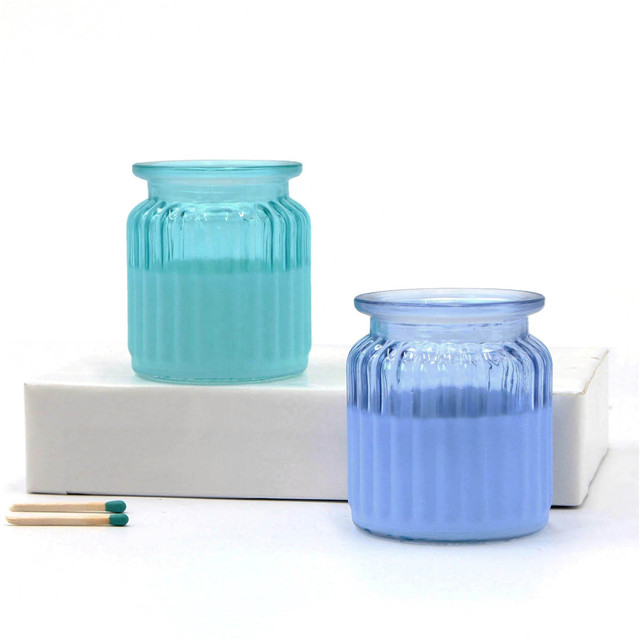 Hitzebeständige Glas benutzerdefinierte blaue Kerzengefäß